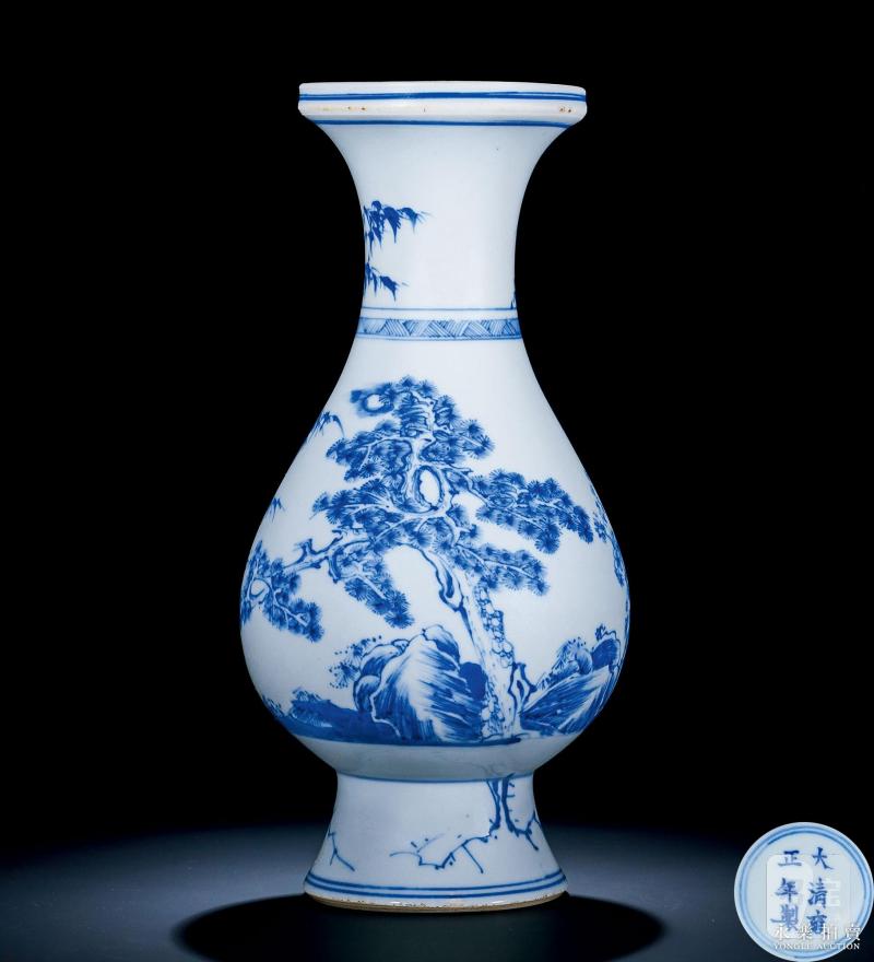 清雍正 青花岁寒三友图琵琶尊 - 图2